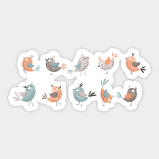 Coral and Mint Cute birds Sticker